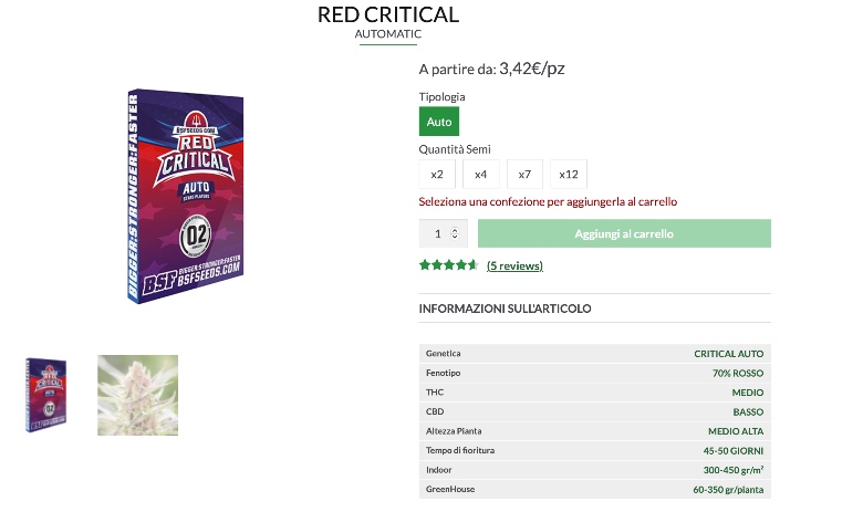 semi di red critical auto ad alto thc