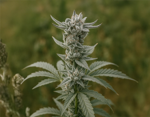 Pianta di Gorilla Glue Faster coltivata all’aperto in fase di fioritura