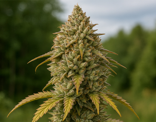 Pianta di Gorilla Glue #4 coltivata all’aperto in fase di fioritura
